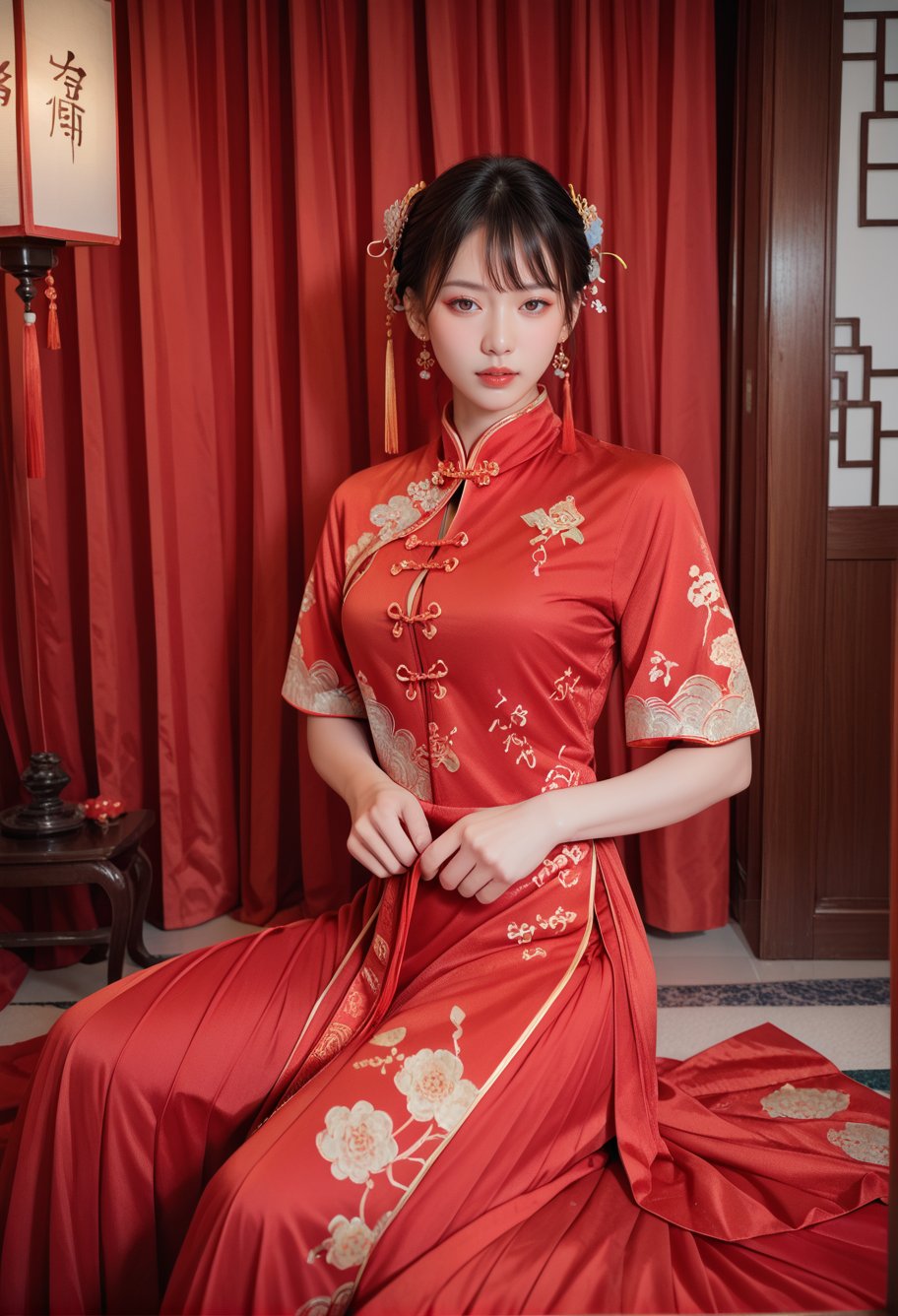 score_9,score_8_up,score_7_up,8k,1girl,solo,,ruanyi0711,chinese clothes,red dress,long dress,<lora:0711 Chinese wedding dress_v1_pony:1>