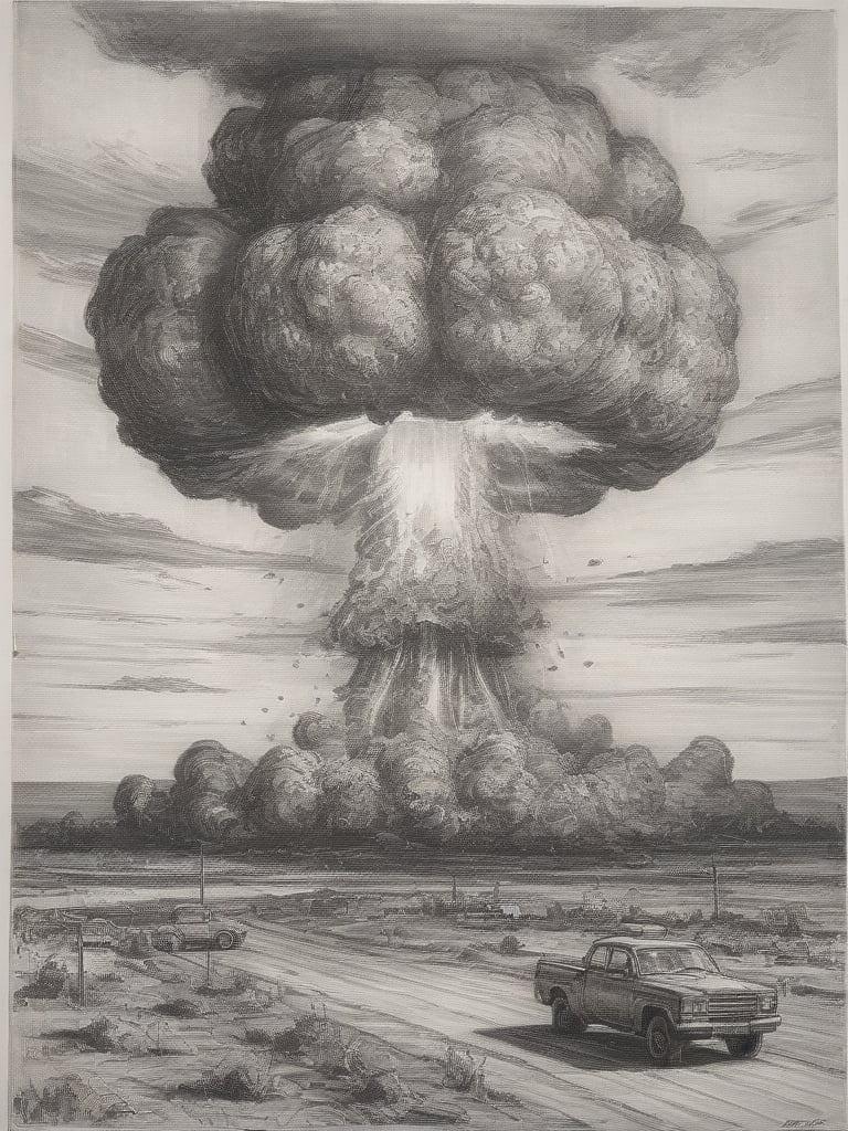 sketch, pencil art, a drawing of a nuclear explosion, <lora:pencil_art:0.85>