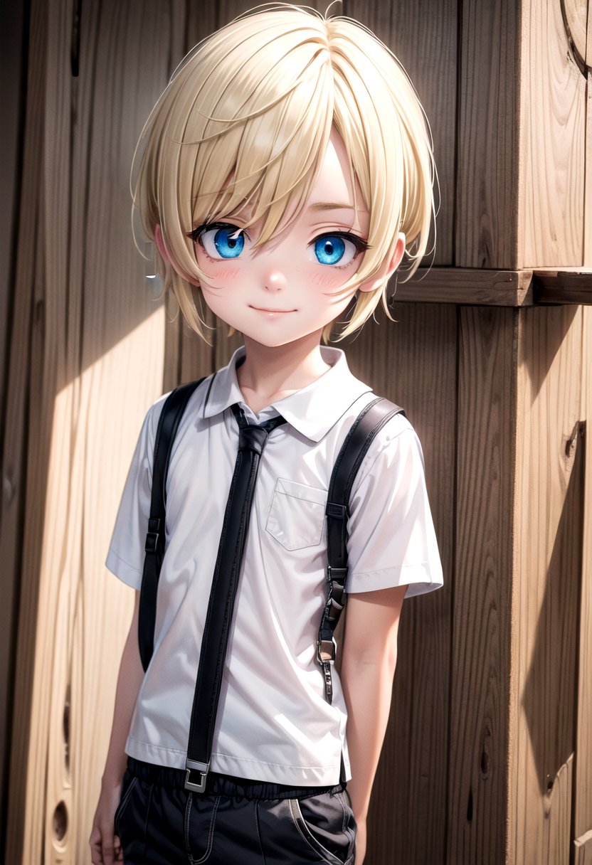 (1boy:1.2), <lora:aoki_sd_v10:0.5> aoki,forest, smile, handsome, young, juvenile, white skin, details sky, looking at viewer, blush, blue eyes, full shot, red suspenders,(pants), (white polo shirt),  GS-Boyish,(masterpiece:1.2), best quality, high resolution, unity 8k wallpaper, (illustration:0.8), (beautiful detailed eyes:1.6), extremely detailed face, perfect lighting, extremely detailed CG, (perfect anatomy),