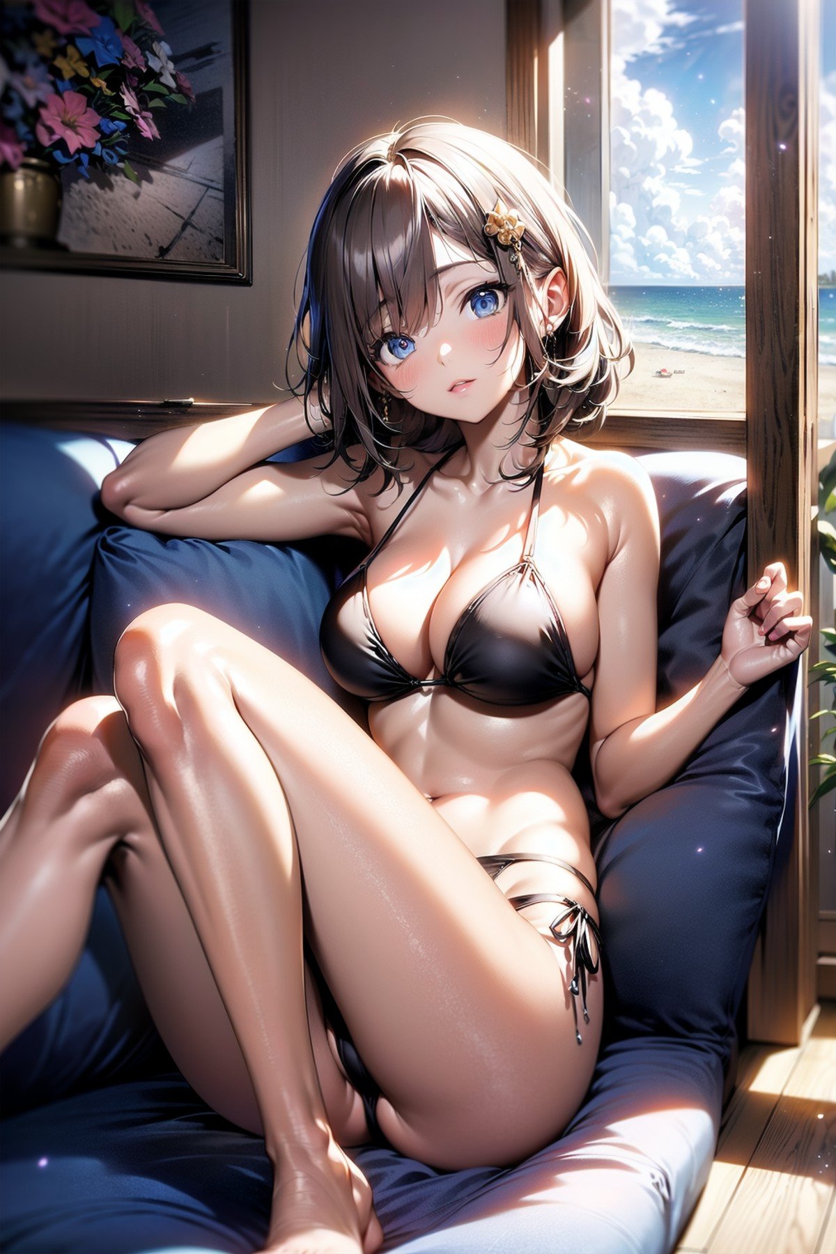 <lora:apstyle3-00056:1.0> apstyle31girl,bikini, beach, light particles, light rays, wallpapermasterpiece best quality 1girl detailed eyes