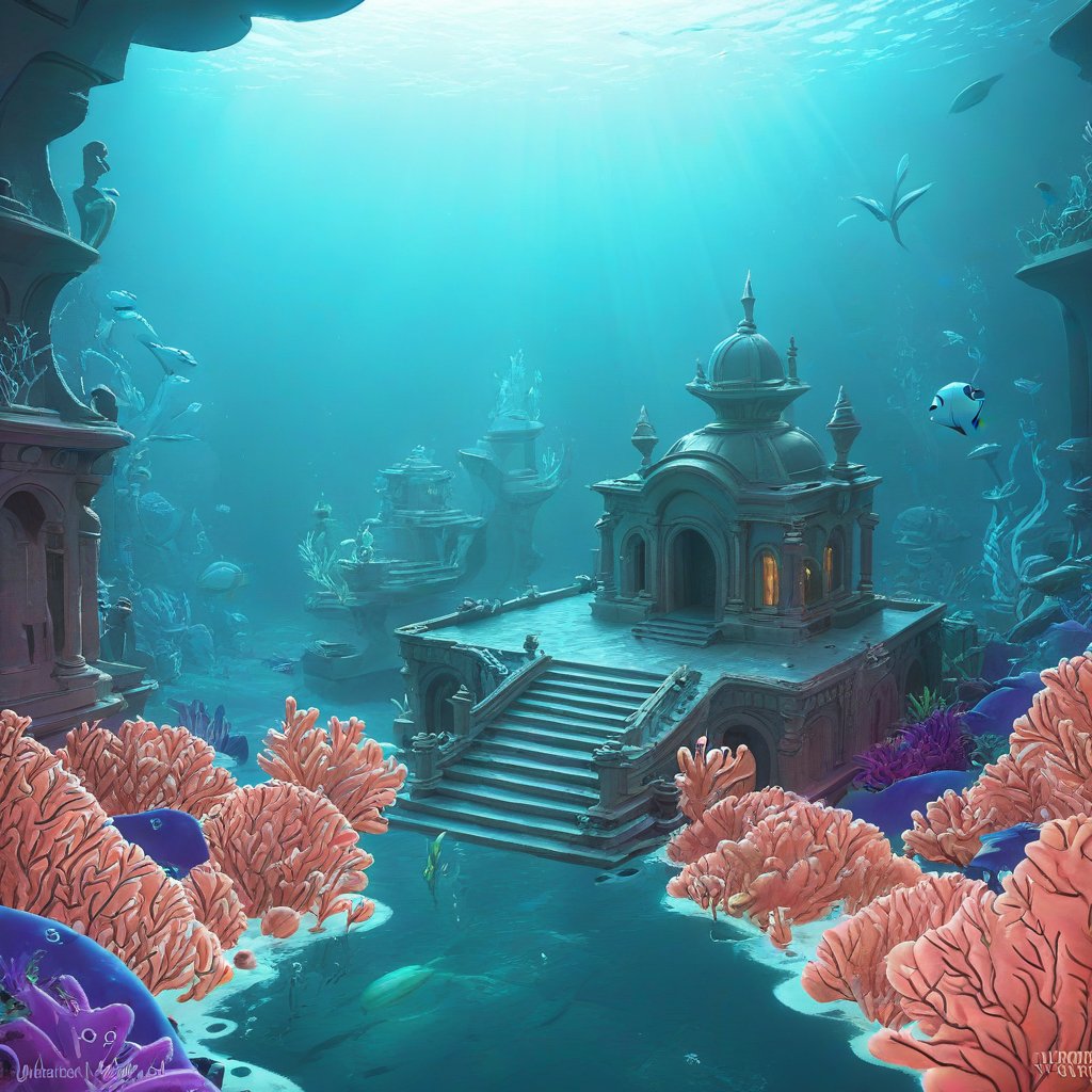 Undersea Palace: Coral architecture, regal merfolk, sea gardens, bioluminescent fish, pearl treasures., micro, depth of field, cinematic, color grading <lora:RealisticCartoon_0.2:1> 