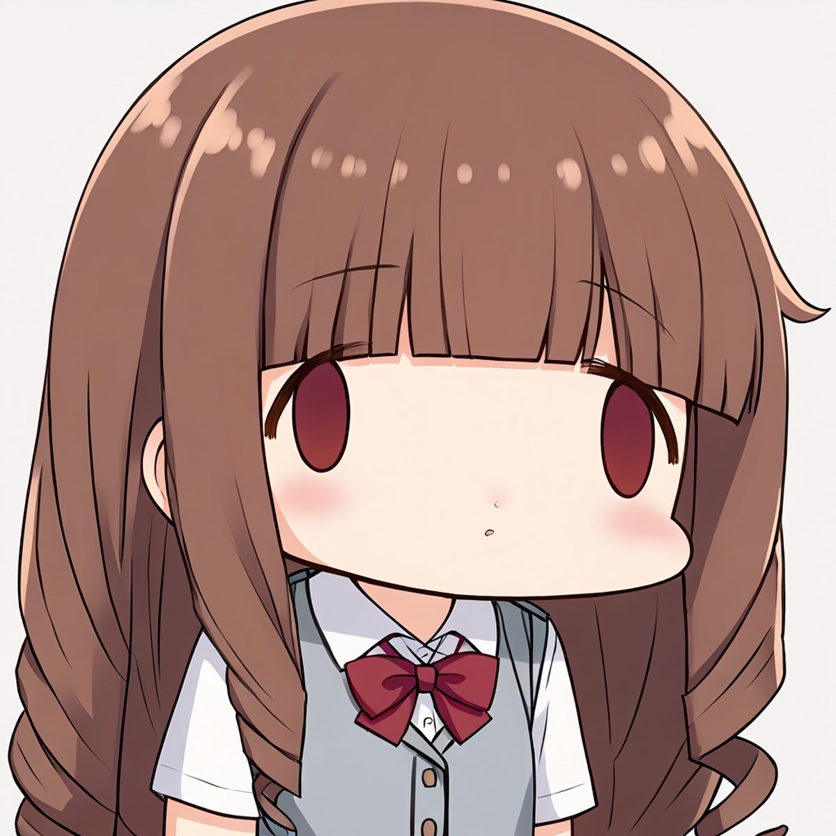 <lora:sdxl-fxface-pony:1> fx-face, face_of_the_people_who_sank_all_their_money_into_the_fx_(meme), 1girl, , petite , medium breast , burgundy eyes, pale brown hair, very long hair , short hair, topknot hair, drill hair , hair over eyes, covered eyes, blunt bangs, , nose blush , , on back, school uniform , white  vest , socks, lowfwes , , :>