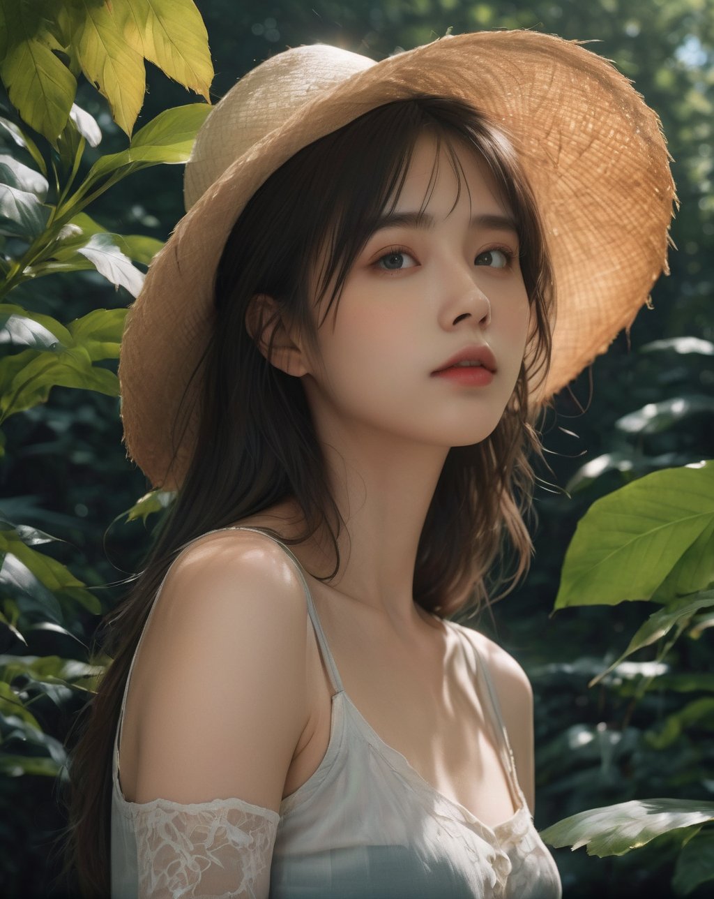 FULL body,masterpiece,(best quality:1.3),ultra high res,raw photo,detailed skin,style: realistic pictures,1girl,natural light,a clear face,minor acne,<lora:ArienMixXL-1.3-SDXL:0.6>,a hot summer,forest background,