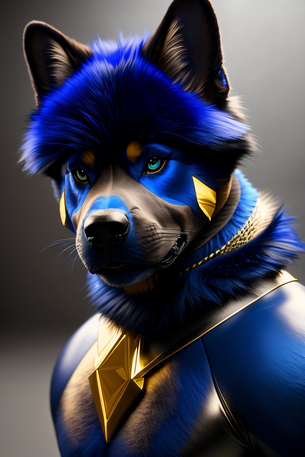 Masterpiece of photorealism, highly detailed 8k raw photo, volumetric lighting and shadows, full body view of a Cobalt Blue fur dgbll doing random things on a random background, realistic fur texture <lora:A Random Humanized Dog v2.0:1>