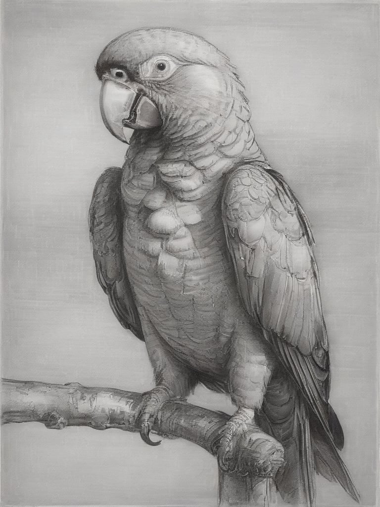 sketch, pencil art, a drawing of a parrot, <lora:pencil_art:0.85>, bw