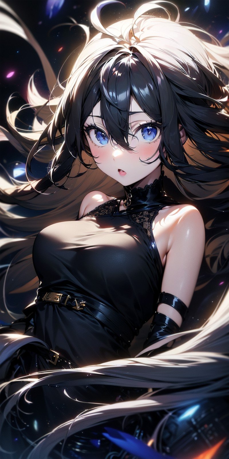 <lora:apstyle3diff:1> apstyle3 apstyle masterpiece best quality detailed eyesmasterpiece best quality 1girllong hair (messy hair floating :1.25) severe flownight darkblack background blackupper body  looking at viewer