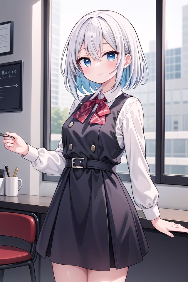 insanely detailed, absurdres, ultra-highres, ultra-detailed, best quality,1girl, solo, nice hands, perfect handsBREAKwearing school uniform, (cleavage:-1.5)BREAKhappy smile, laugh, closed mouthBREAK45 angle,standing, cowboy shot, looking at viewerBREAKslender, kawaii, perfect symmetrical face, ultra cute girl, ultra cute face, ultra detailed eyes, ultra detailed hair, ultra cute, ultra beautifulBREAKin coffee shop, depth of field, ultra detailed backgroundBREAKmedium large breastsBREAKrainbow color hair, multiple color hair, rainbow color eyes, fishtail, hair between eyes