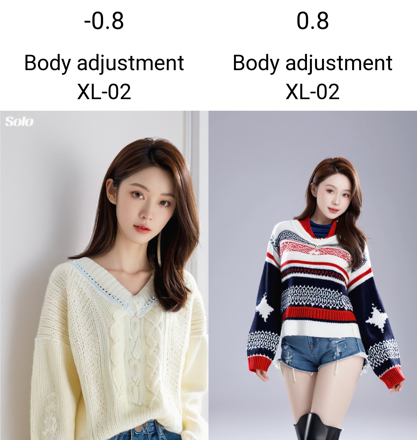 (masterpiece, best quality:1.4),finely detailed,1girl,solo,pale skin,standing,asian,(cowboy_shot:1.2), <lora:Body adjustment XL-02:-0.8>,Sweater