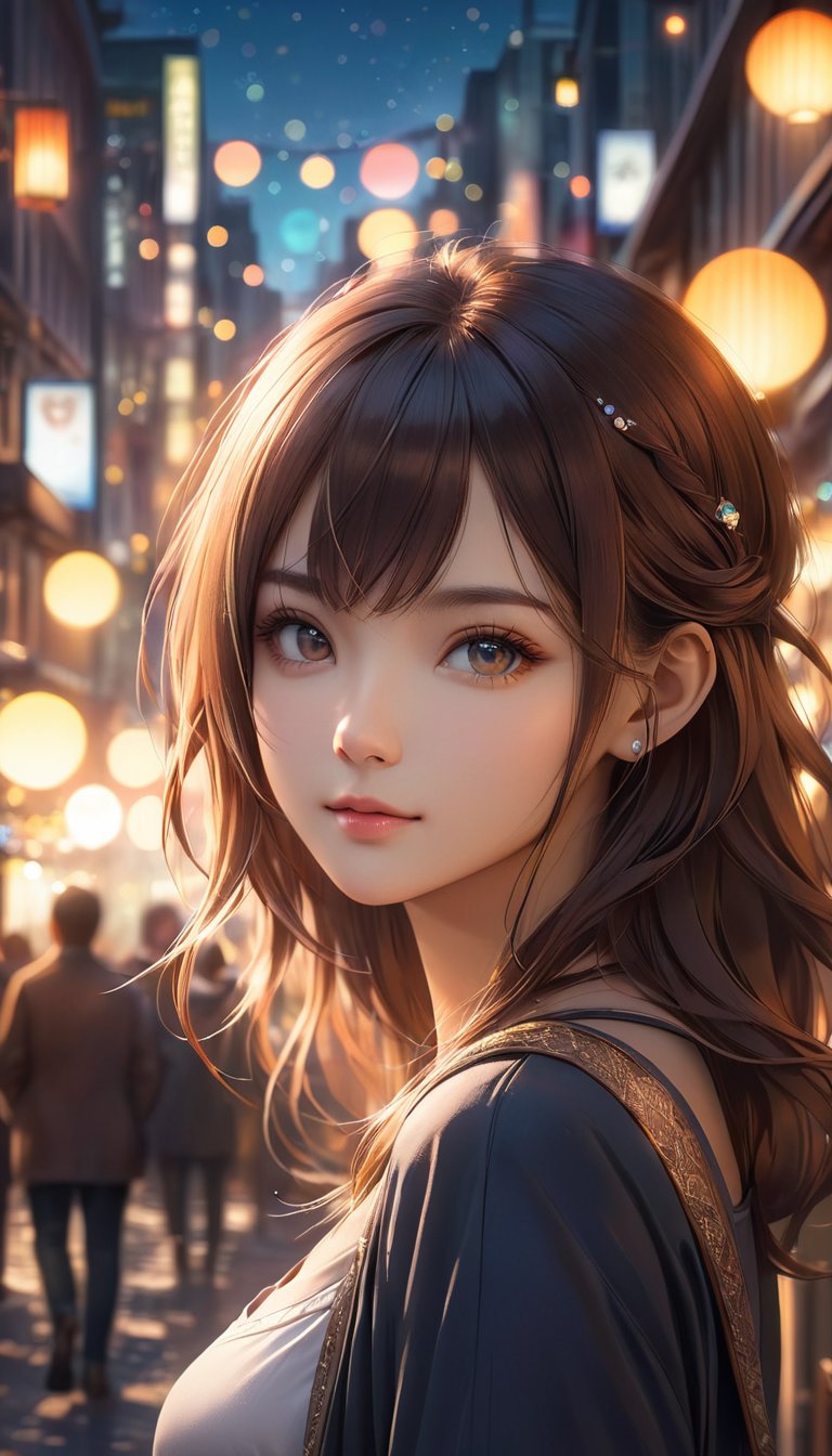 fantasyArt,masterpiece,best quality,city,1girl,looking at viewer,bokeh,