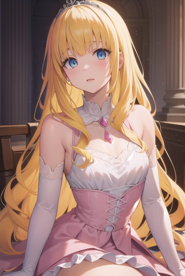 latifafleuranza, <lyco:latifafleuranza-lyco-nochekaiser:1>,latifa fleuranza, (yellow hair:1.5), blue eyes, long hair, (flat chest:1.2),BREAK diadem, tiara, elbow gloves, gloves, white gloves, dress, frilled dress, long skirt, frilled skirt, corset, (pink dress:1.5),BREAK looking at viewer, full body,BREAK indoors,BREAK <lyco:GoodHands-beta2:1>, (masterpiece:1.2), best quality, high resolution, unity 8k wallpaper, (illustration:0.8), (beautiful detailed eyes:1.6), extremely detailed face, perfect lighting, extremely detailed CG, (perfect hands, perfect anatomy),