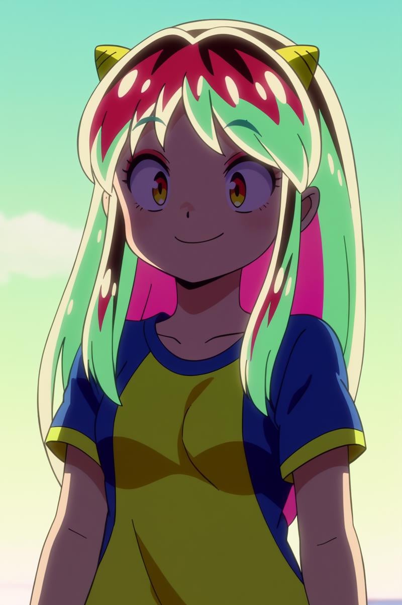 anime screencap,   Lum, upper body, light smile, alternative hair color <lora:Private_Urusei_Yatsura_2022_-_Lum_-_PDXL:0.8>