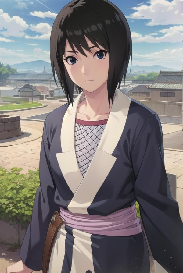 kunoichishizune, <lora:kunoichi shizune-lora-nochekaiser:1>,shizune, short hair, black hair, (black eyes:1.3),BREAK long sleeves, collarbone, japanese clothes, fishnets,BREAK outdoors, forest, nature, trees, grass, sky, clouds, sun,BREAK looking at viewer, (cowboy shot:1.5),BREAK <lyco:GoodHands-beta2:1>, (masterpiece:1.2), best quality, high resolution, unity 8k wallpaper, (illustration:0.8), (beautiful detailed eyes:1.6), extremely detailed face, perfect lighting, extremely detailed CG, (perfect hands, perfect anatomy),