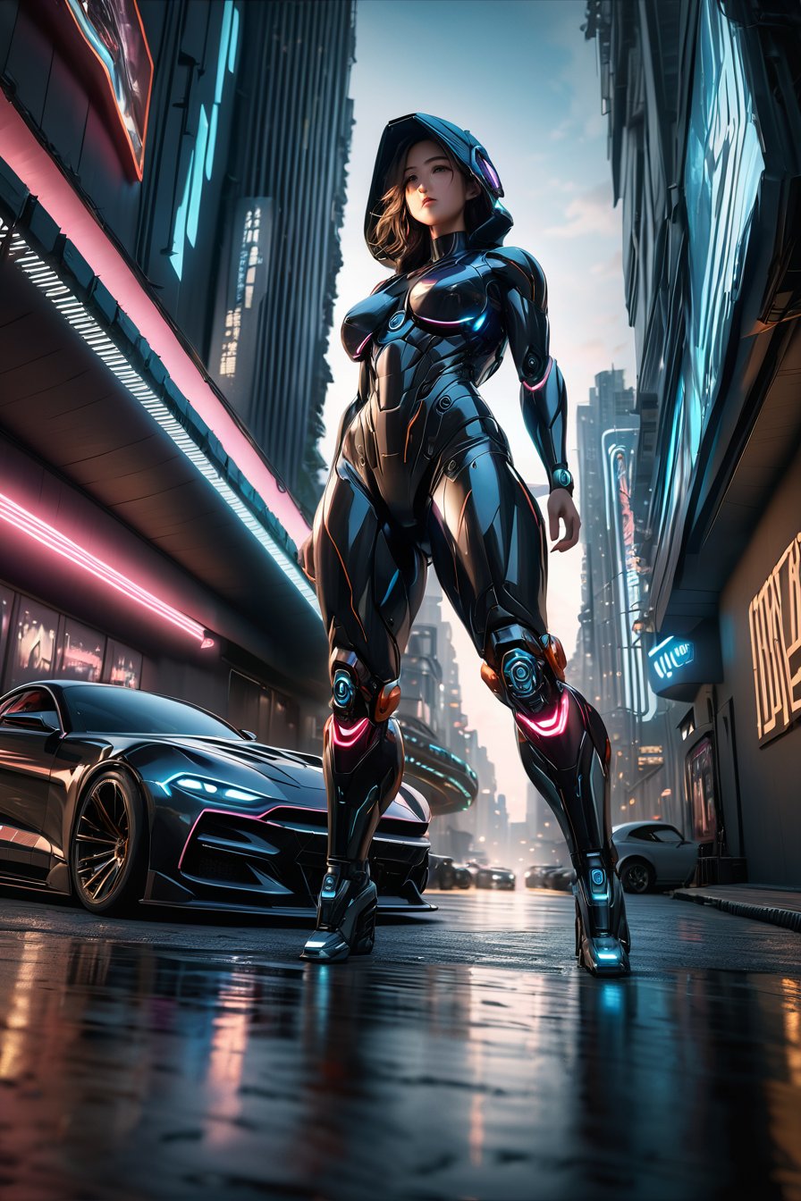 hyper realistic,metal,professional photo of a futuristic muscle car with multiple modifications, large wheels, driving, cybernetic hood, cyber car parts, front pop up headlights, science fiction, sci-fi scenario, (night), natural light, cyberpunk, futuristic city, cyberpunk city, neon signs, highly detailed, (highly detailed background), multiple buildings in the background, detailed textures, wide angle, 8k, HDR, professional photoshoot, high quality photo, realistic photo, realistic shadows, detailed shadows, realistic proportions,film grain, raw photo,(front), (Depth of field hdr 8k 4k wallpaper cinematic angle, cinematic lighting,:1.1) (masterpiece, best quality:1.75), (Depth of field hdr 8k 4k wallpaper cinematic angle, cinematic lighting,:1.5) (masterpiece, best quality:2.0)