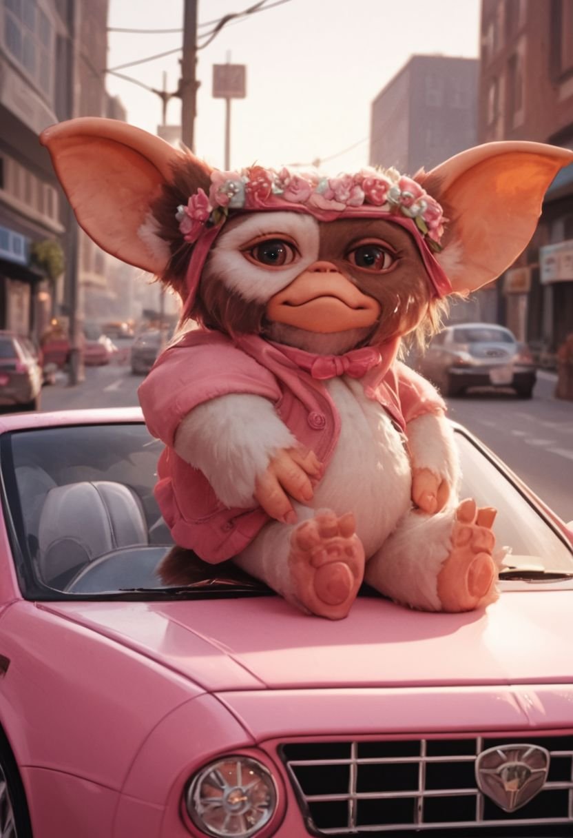 score_9, score_8_up, score_7_up,source_furry,#giz#, (gremling driving a pink convertible car toy :1.0) , amazing world, vivid colors, detailed , portrait in street of city, ( ultrarealist photography :1.3)