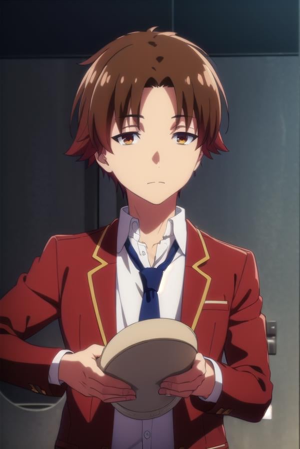 kiyotakaayanokouji, <lora:kiyotaka ayanokouji s2-lora-nochekaiser:1>,kiyotaka ayanokouji, brown hair, (brown eyes:1.5), male focus, (parted bangs:1.5), short hair,BREAK school uniform, jacket, necktie, blazer, blue necktie, shirt, white shirt, collared shirt, (red blazer:1.5),BREAK indoors, classroom,BREAK looking at viewer, (cowboy shot:1.5),BREAK <lyco:GoodHands-beta2:1>, (masterpiece:1.2), best quality, high resolution, unity 8k wallpaper, (illustration:0.8), (beautiful detailed eyes:1.6), extremely detailed face, perfect lighting, extremely detailed CG, (perfect hands, perfect anatomy),