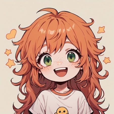 score_9, score_8_up, score_7_up, score_6_up, <lora:3m0t3XLP:1>3m0t3, ginger hair, happy, love, 1girl, freckles, green eyes, long hair, Fr3ckles, emoji <lora:Fr3ckledXLP:0.2>