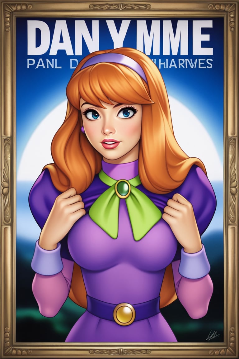 1 girl, Daphne Blake, half body portrait,movie shoot, cartoon,poster, 