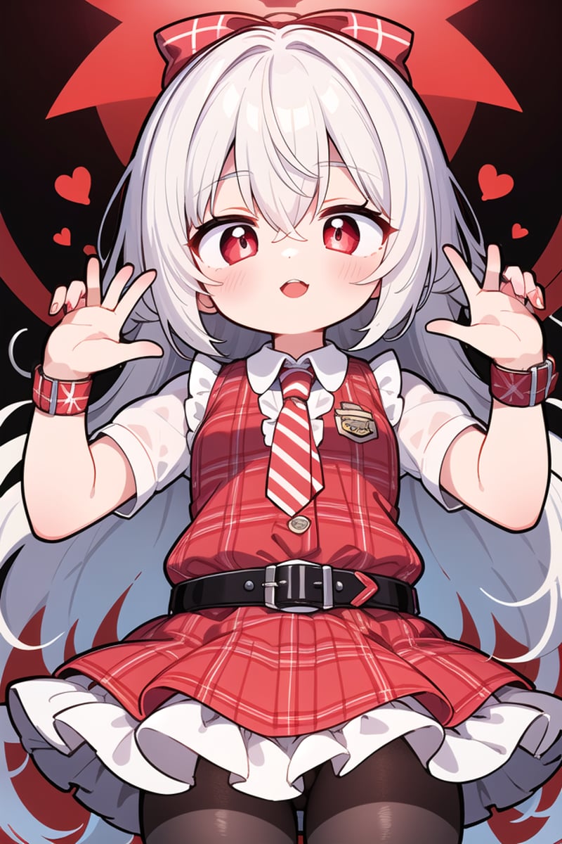 <lora:talkmouth_U_type2_v100:1>insanely detailed, absurdres, ultra-highres, ultra-detailed, best quality,1girl, solo, nice hands, perfect handsBREAK(Enchant:1.4), (red theme:1.5), ((red plaid pattern, tone on tone):1.4), (idol uniform:1.2), (fusion of sleeveless (red plaid pattern) vest and red sundress:1.4), (red tie:1.4), ((red plaid pattern) multi-layered skirt with ruffles:1.3), ((red:1.3) platform HIGH boots:1.1), (red plaid pattern ribbon on head:1.3)    BREAK    (short sleeve white collared-shirt dress layering:1.2), (black pantyhose:1.2), (belt:1.3), (wristband:1.3), (naked skin:-1), (black vest:-1), (white vest:-1), (black skirt:-1), (white skirt:-1), (cleavage:-1.5)BREAKsmile, open mouthBREAK(45 angle:-1.5), (from side:-1.5),standing, cowboy shot, looking at viewerBREAKslender, kawaii, perfect symmetrical face, ultra cute girl, ultra cute face, ultra detailed eyes, ultra detailed hair, ultra cute, ultra beautifulBREAKin coffee shop, depth of field, ultra detailed backgroundBREAKmedium large breastsBREAKgrey hair, red eyes, bob, hair between eyes