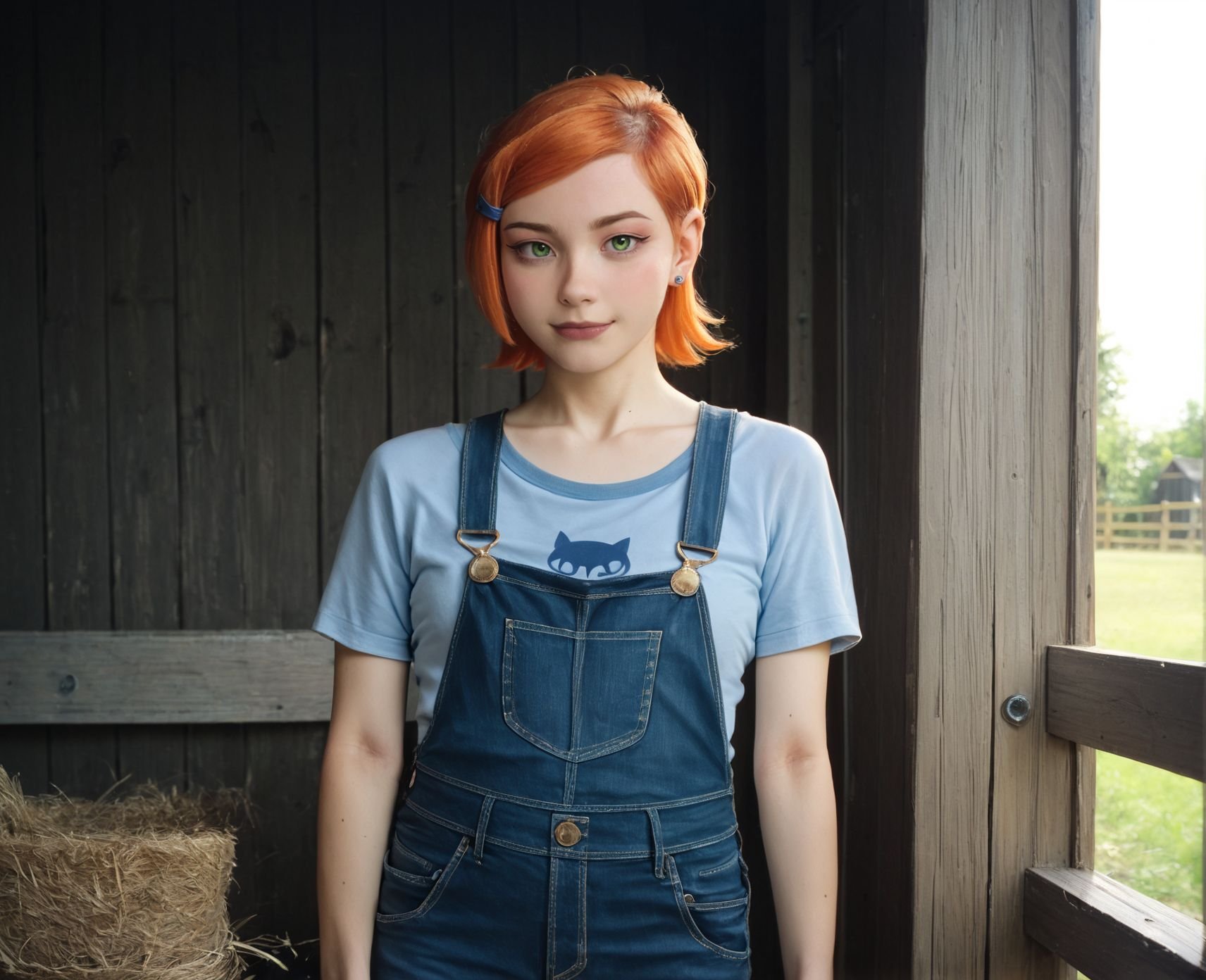 score_9, score_8_up, score_7_up, realistic, irl, photo, realism, ASCII Masterpiece, photorealistic, farm, 1girl, BREAK,  gwen tennyson \(ben10\), overalls