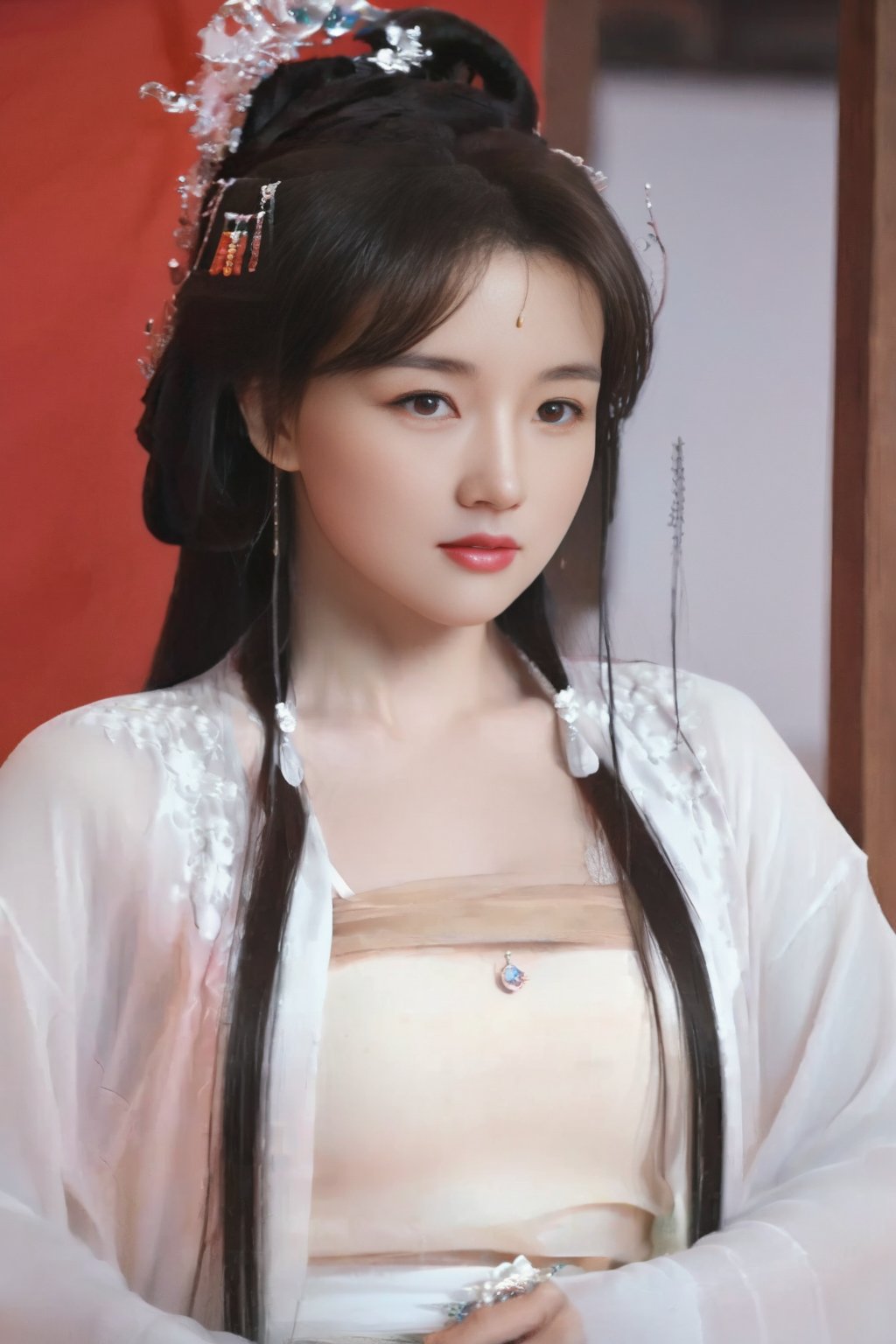 (1girl:1.3),(best quality, masterpiece, ultra-high resolution, 4K, HDR, UHD, 64K, official art), (photorealistic:1.3), (realistic:1.3), depth of field, (portrait:1.3),(sfw:1.4),,  hanfu <lora:HanfuSongWutaiXj:0.8>