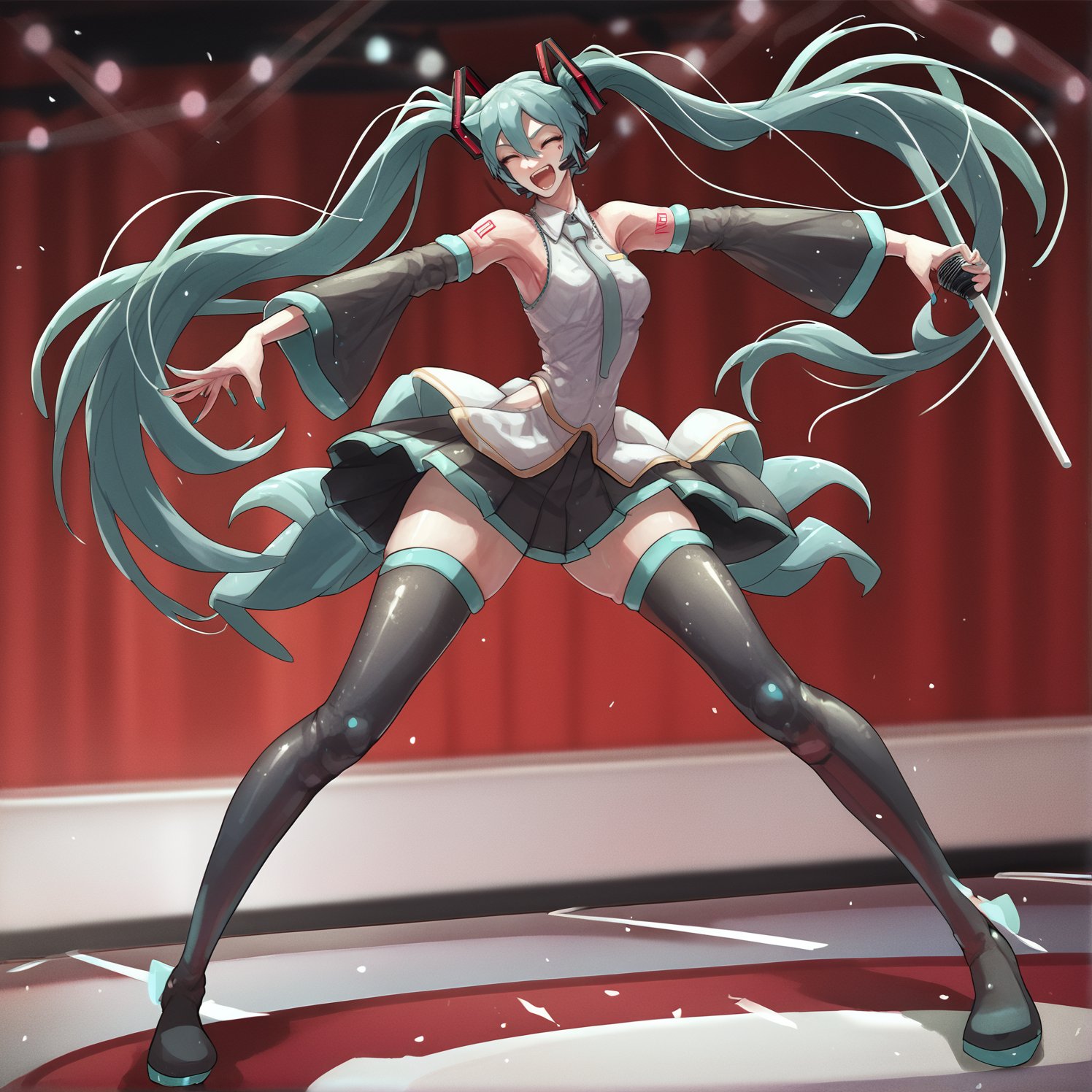 <lora:CanvasSolaris_V2.6_r1:1> cnvsls, hatsune miku standing on the stage of a concert hall, she is singing and holding a microphone in her right hand., score_9, score_8_up, score_7_up, score_6_up,