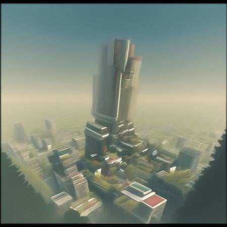 (Masterpiece), Best Quality, City, Surrounded by a Forest, EvoNexus, Epic, Cinematic, Borderlands Art Style, Cell Shading