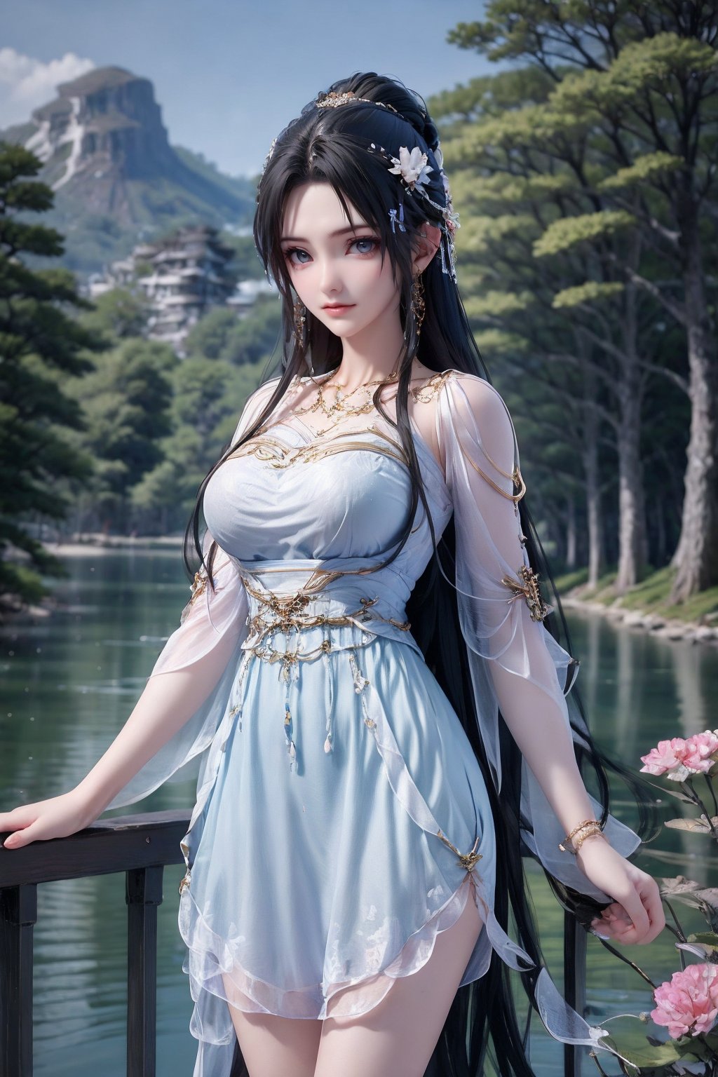 <lora:QingYi:1>,QingYi,1girl,dress,looking at viewer,standing,outdoors, 