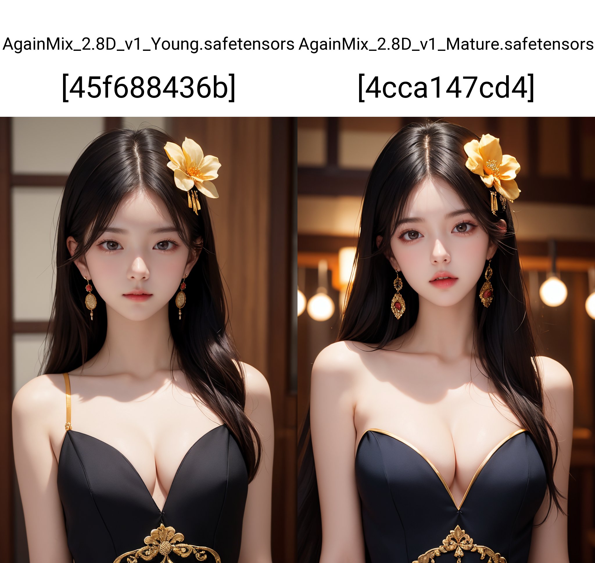 1girl, bare shoulders, black hair, breasts, cleavage, collarbone, depth of field, dress, earrings, hair ornament, jewelry, long hair, looking at viewer, medium breasts, parted lips, sleeveless, sleeveless dress, solo, upper body, very long hair, chinese clothes,