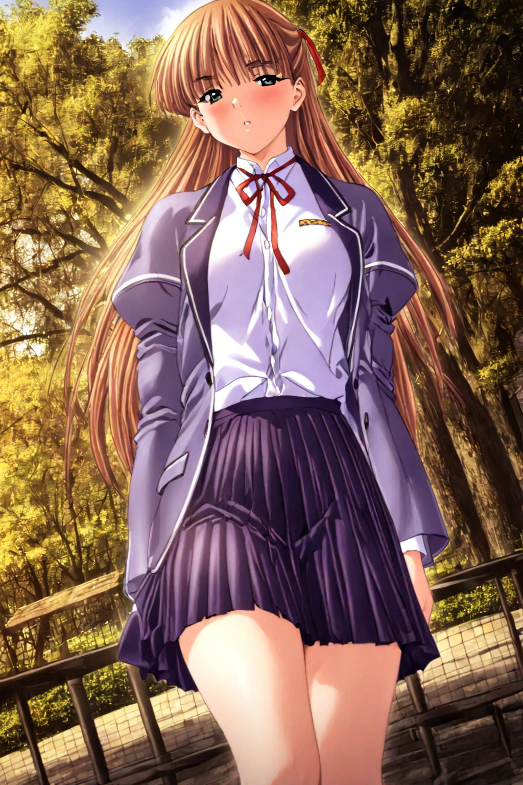 1girl, solo, s_mm, medorei \(game\), kanzaki asuka, school uniform1, retro_artstyle, masterpiece, best quality, very aesthetic,park, long hair, <lora:kanzaki asuka 605 2:1>