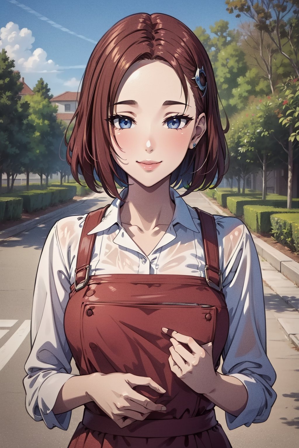 <lora:OVA_Ruyueli:0.8>,OVA_Ruyueli,reddish brown hair,short hair,hair ornament,1girl,outdoors,smile,, 8k,best quality,masterpiece,rule of thirds,superb,high resolution,sharp focus,extremely detailed description,professional,gorgeous and intricate details,