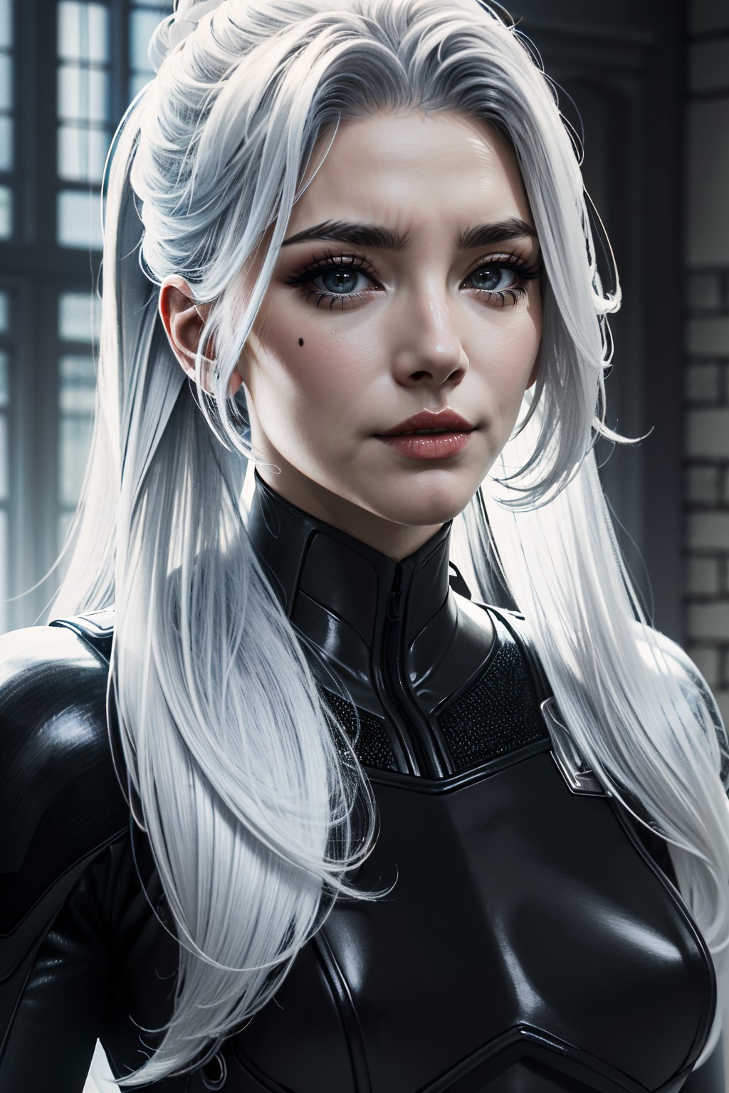 ((ultra detailed, masterpiece, absurdres)) <lora:SpiderBlackCat:0.9>SpiderBlackCat, 1girl, white hair, long hair, portrait