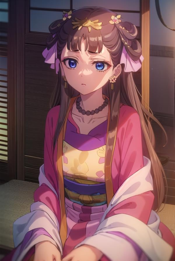 lishu, <lora:lishu s1-lora-nochekaiser:1>,lishu, long hair, brown hair, hair ornament, (purple eyes:1.1), tiara,BREAK jewelry, earrings, necklace, chinese clothes, hanfu,BREAK indoors,BREAK looking at viewer, (cowboy shot:1.5),BREAK <lyco:GoodHands-beta2:1>, (masterpiece:1.2), best quality, high resolution, unity 8k wallpaper, (illustration:0.8), (beautiful detailed eyes:1.6), extremely detailed face, perfect lighting, extremely detailed CG, (perfect hands, perfect anatomy),