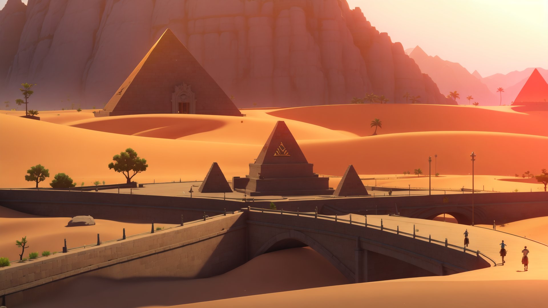 masterpiece, best quality, No humans, background, <lora:yutamix-extra-genshin:0.7>, yutamix-extra-genshin, (Pyramid:1.2), (Desert:1.2)