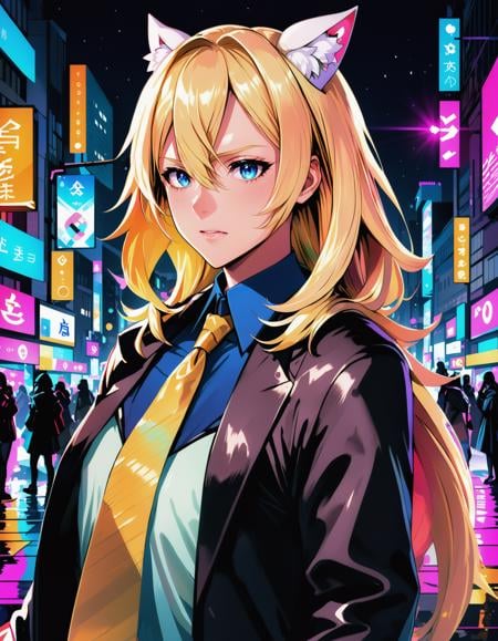 a failed vtuber working the streets, night district, hyperrealistic