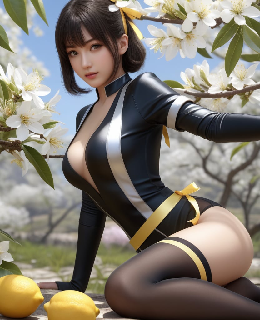 (,1girl, ,best quality, )masterpiece, fantasy, realistic,science fiction,mole, ultra realistic 8k cg, ,tamari \(flawless\),    , lemon blossoms,  (()), (()),,ribbon,pantyhose,