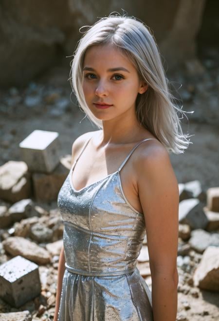 score_9,score_8_up,score_7_up,score_6_up BREAK source_real,raw,photo,realistic BREAK 1girl,silver hair,beautiful facial features,silver dress,standing,cube,debris,stone,floating objects,geometric object,silver theme,dreamy mottled background,depth of field gradient,close-up,