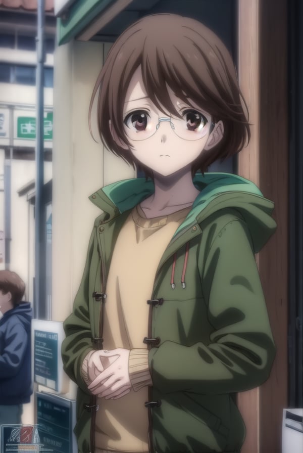 yuuashikaga, <lora:yuuki ashikaga-lora-nochekaiser:1>,yuuki ashikaga casual, brown hair, shirt, long sleeves, male focus, open clothes, socks, pants, hood, pillow, (brown eyes:1.5), short hair, (green jacket:1.5), glasses,BREAK ,BREAK indoors,BREAK looking at viewer, (cowboy shot:1.5),BREAK <lyco:GoodHands-beta2:1>, (masterpiece:1.2), best quality, high resolution, unity 8k wallpaper, (illustration:0.8), (beautiful detailed eyes:1.6), extremely detailed face, perfect lighting, extremely detailed CG, (perfect hands, perfect anatomy),