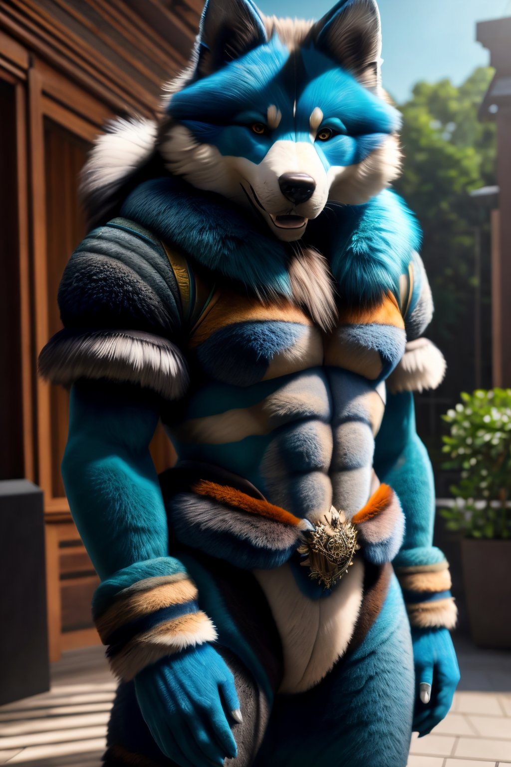 Masterpiece of photorealism, highly detailed 8k raw photo, volumetric lighting and shadows, full body view of a Pale Blue fur dgbll doing random stuff on a random stunning background, realistic fur texture <lora:A Random Humanized Dog v2.0:1>