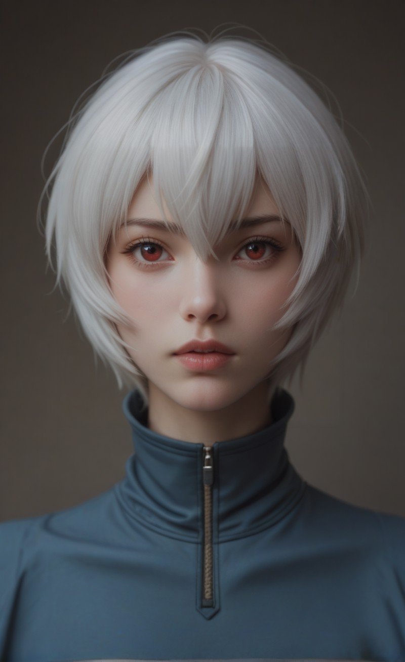 score_9, score_8_up, score_7_up, best quality, masterpiece, realistic, Rei Ayanami, mysterious pilot, white hair, red eyes,