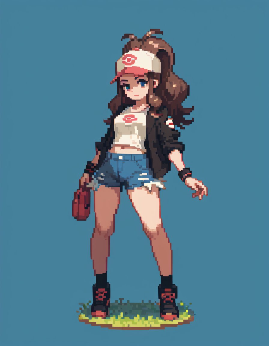 score_9, score_8_up, score_7_up, hilda from pokemon, pixel art, solo