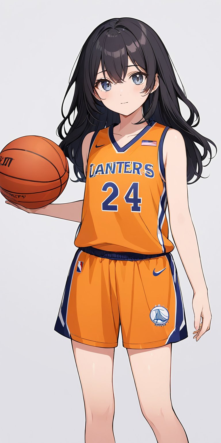 masterpiece,ultra-detailed,best quality,8K,illustration,cute face,clean skin ,shiny hair,girl,ultra-detailed-eyes,simple background, <lora:add-detail-xl:1> <lora:basketball uniform_XL_V1.0:0.7> basketball uniform