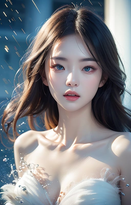 Realistic,Masterpiece,18 - year - old beautiful girl and monster,pearl - like eyes,extremely delicate facial depiction,heavy rain,crazy body movements,exaggerated perspective,poster,androgyny,fashion,dramatic lighting,strong tones,distortion style,32k UHD,chinese girls,(full_body:1.1),phone_screen,  <lora:花海小姐姐:1>