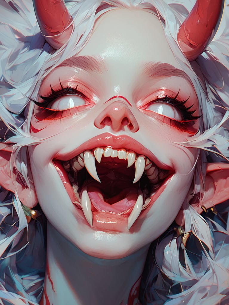 score_9, score_8_up, score_7_up, score_6_up, score_9, score_8_up, score_7_up, score_6_up, BREAK,oni horns, onigiri, close-up, white eyes, slit pupils, fangs, <lora:xl_more_art-full_v1:0.25>, <lora:Stylized_Galactic:1>,