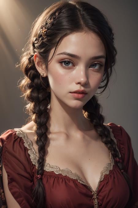 (masterpiece, best quality), absurdes, 1girl, pretty dress, beautiful girl, dark braided hair, full sharp, detailed face, stunning face, (high detailed skin:1.2)