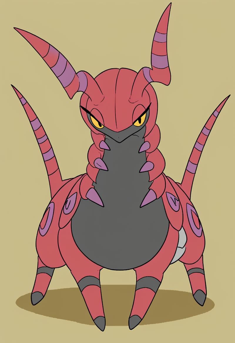 <lora:FlatColor:1.2> flat color,  <lora:Scolipede:0.85> pokemon creature, colored sclera, feral, no humans, 1girl, yellow eyes, full body, colored skin, yellow sclera,