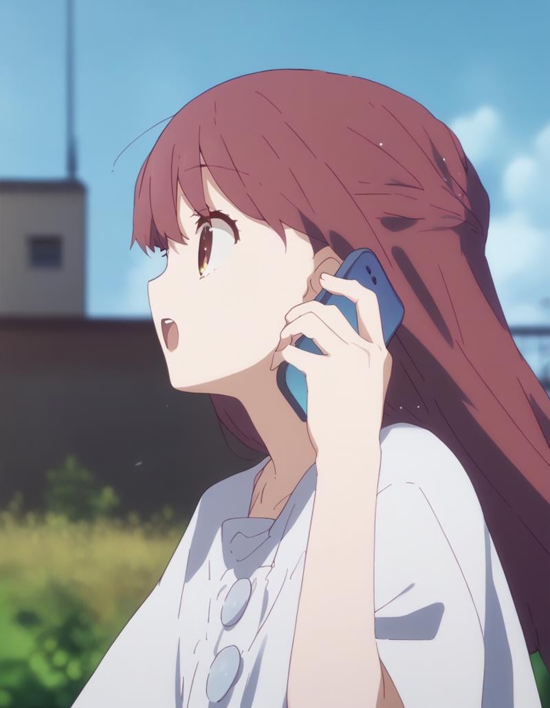 score_9,  score_8_up, score_7_up, source_anime, <lora:talking_on_phone_v0.3-pony:0.8> <lora:rin-ponyxl:0.9> rnshltr,1girl, solo, from side, talking on phone, open mouth, blue sky