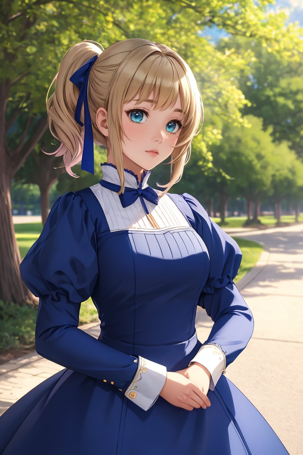 ultra detailed, sharp focus, best quality, masterpiece, colorful, <lora:NSLiechtensteinHetalia:1>  NSLiechHetalia, blue dress, white sleeves, twintails, 3/4 shot, park background, best quality, masterpiece, intricate details