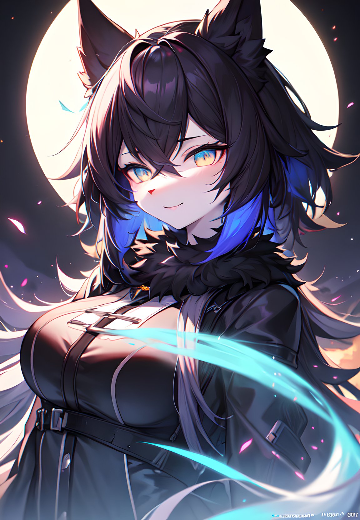 furry, black fur, night, glowing hairs