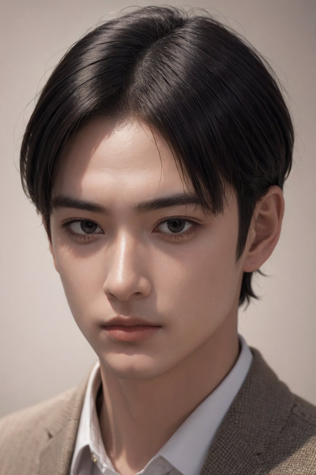 <lora:AgainMaleA3:1>, 1boy, realistic, solo, short hair, black hair, looking at viewer, portrait, photorealistic, suit,