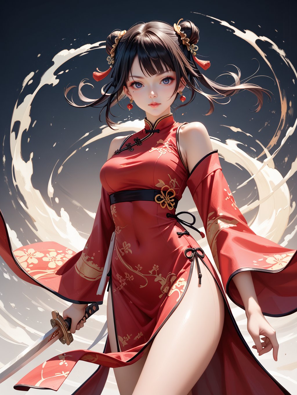 score_9, score_8_up, score_7_up,china style,1girl, hanfu dress, holding sword, 